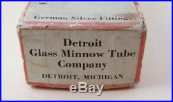 VINTAGE Old DETROIT MINNOW TUBE Glass Lure IN ORIGINAL BOX Very Rare Michigan Co