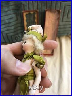 Very Rare All Original In Box 4.5 French Mignonette Jester Antique Bisque Doll