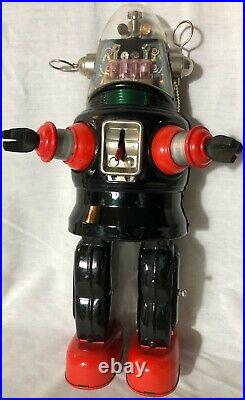 Very Rare T. M. Nomura 1957 Robby the Robot 14 Tin Working Toy with Original Box