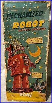 Very Rare T. M. Nomura 1957 Robby the Robot 14 Tin Working Toy with Original Box
