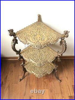 Very Rare Victorian Style Antique Solid Brass Three Tier Corner Table