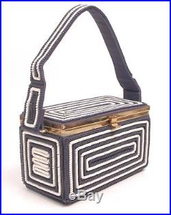 Vintage 50s TELEPHONE CORDE CORD Coil Handbag Box Purse Rare Blue & White Colors