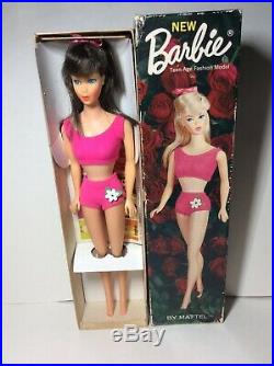 Vintage Barbie Htf Nmib Dark Brunette Standard Barbie In Rare Rose Box