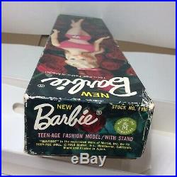 Vintage Barbie Htf Nmib Dark Brunette Standard Barbie In Rare Rose Box