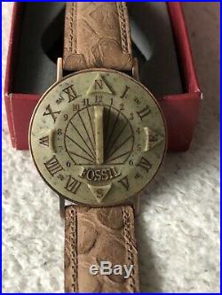 Vintage Fossil Sundial Mens Leather Camel Watch SD 7620 With Original Box Rare