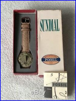 Vintage Fossil Sundial Mens Leather Camel Watch SD 7620 With Original Box Rare