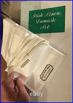 Vintage Irish Linen Damask set with satin band. Rare, in original box & tags