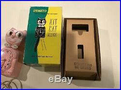 Vintage Jeweled KIT CAT Animated CLOCK w original Box RARE PINK COLOR / Klock