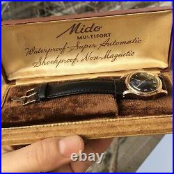 Vintage Mido Multifort Super Automatic Bumper Watch Rare Black Dial Original Box
