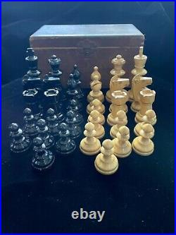 W. T. Pinney Antique Club Chess Set In Original Box (very Rare!)