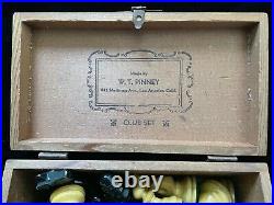 W. T. Pinney Antique Club Chess Set In Original Box (very Rare!)